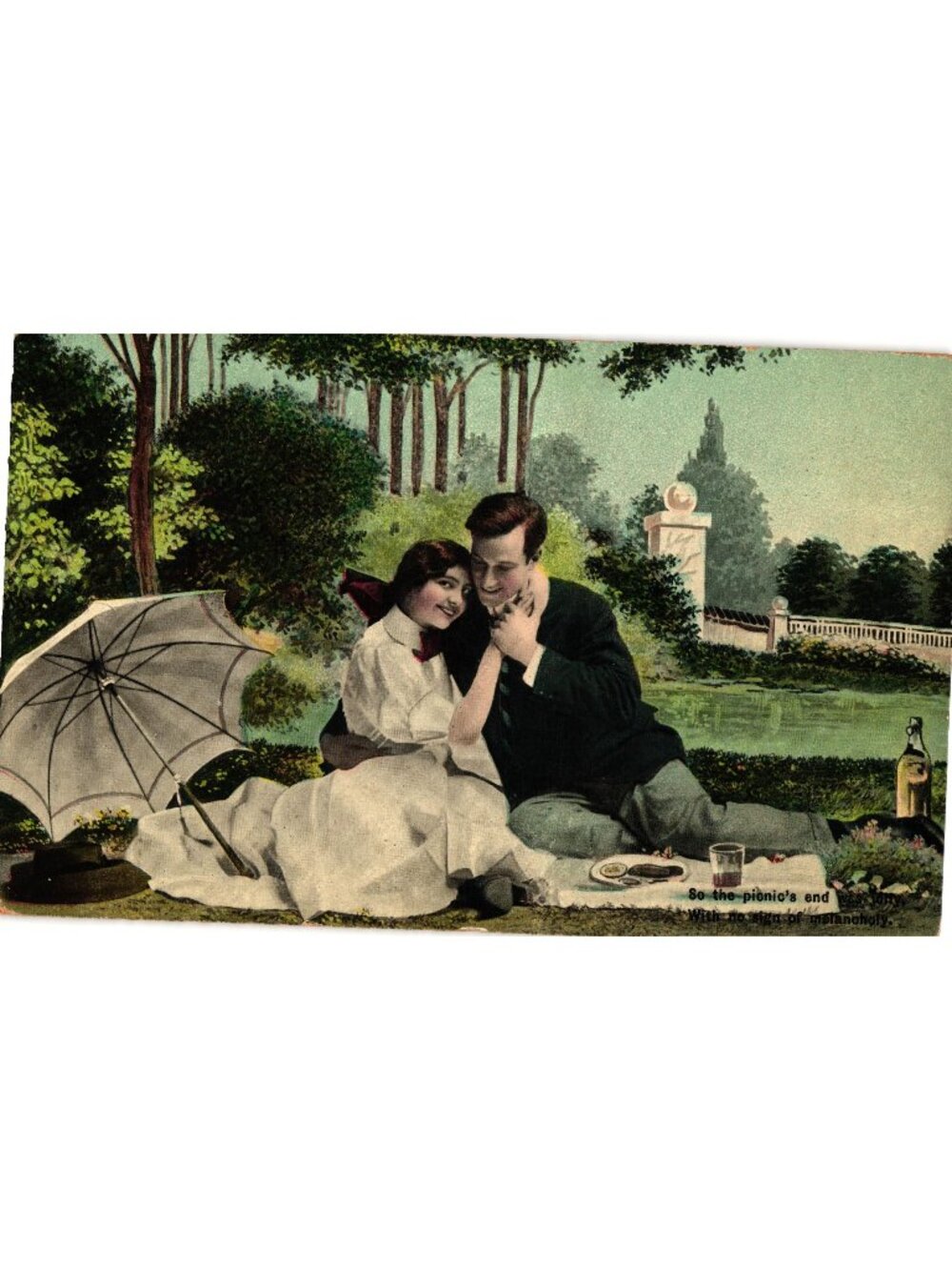 Romantic Picnic Scene Early 1900s Postcard T.H.E.L. Theochrom Serie 1094 Unused